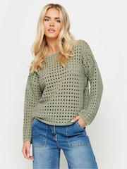 PixieGirl Petite Green Long Sleeve Crochet Slash Neck Jumper - Image 1 of 5