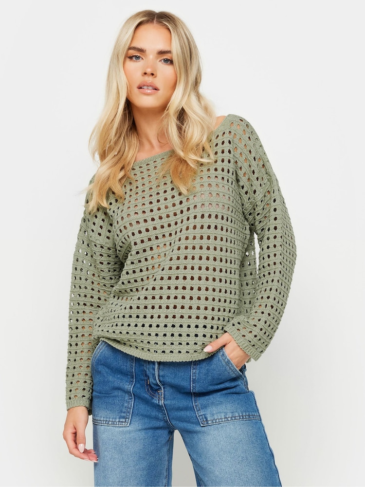 PixieGirl Petite Green Long Sleeve Crochet Slash Neck Jumper - Image 1 of 5