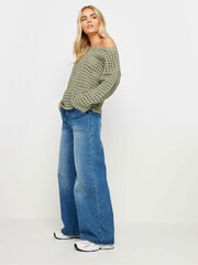 PixieGirl Petite Green Long Sleeve Crochet Slash Neck Jumper - Image 2 of 5