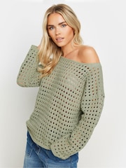 PixieGirl Petite Green Long Sleeve Crochet Slash Neck Jumper - Image 4 of 5