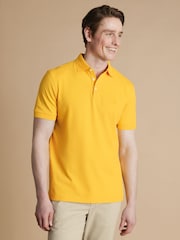 Charles Tyrwhitt Yellow Short Sleeve Cotton Stretch Pique Polo Shirt - Image 1 of 5