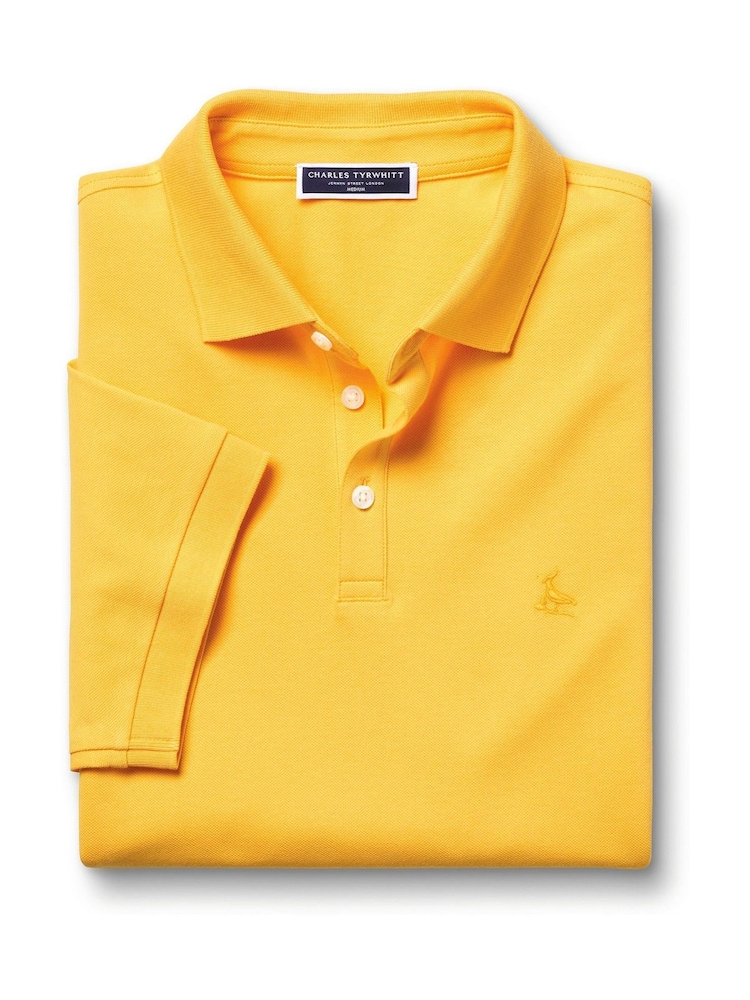 Charles Tyrwhitt Yellow Short Sleeve Cotton Stretch Pique Polo Shirt - Image 3 of 5