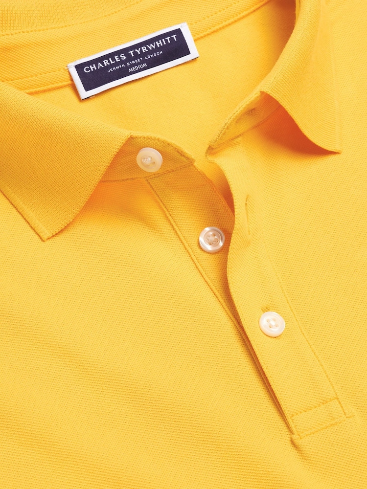Charles Tyrwhitt Yellow Short Sleeve Cotton Stretch Pique Polo Shirt - Image 4 of 5