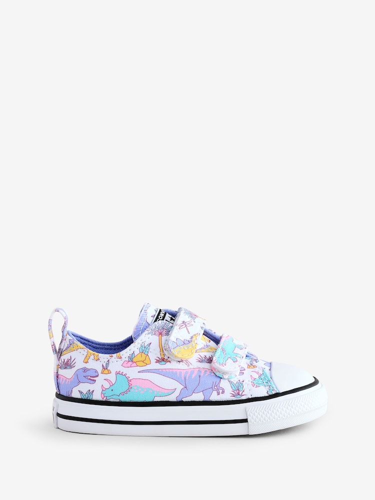 Converse Pink Infant 2V Dinosaur Print Trainers - Image 1 of 9