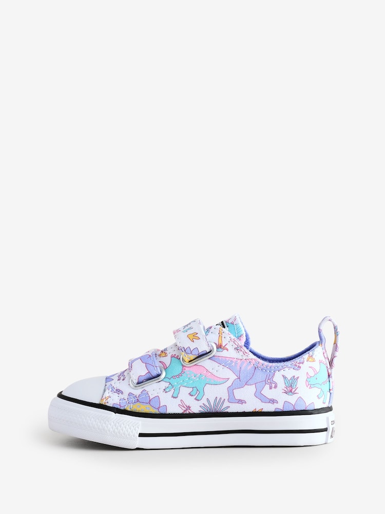 Converse Pink Infant 2V Dinosaur Print Trainers - Image 2 of 9