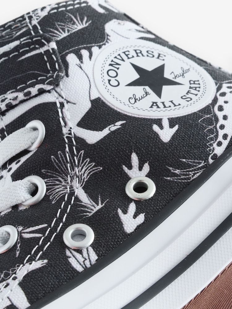 Converse Multi Junior Chuck Taylor Dinosaur Print 1V Easy On Trainers - Image 8 of 9