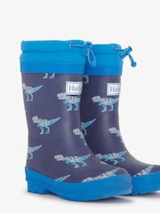 Botas de agua impermeables azules con diseño impermeable de T-Rex y forro de sherpa de Hatley - Imagen 1 de 5