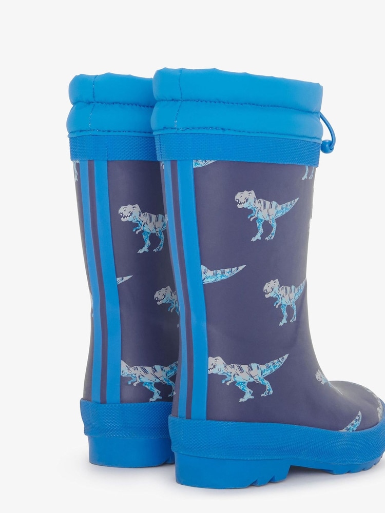 Botas de agua impermeables azules con diseño impermeable de T-Rex y forro de sherpa de Hatley - Imagen 2 de 5