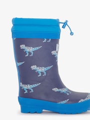 Botas de agua impermeables azules con diseño impermeable de T-Rex y forro de sherpa de Hatley - Imagen 3 de 5