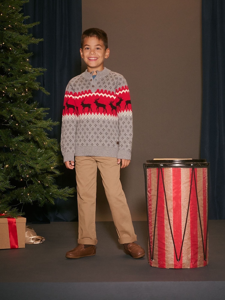 Hatley Grey Winter Elks Mockneck 100% Cotton Sweater - Image 1 of 3