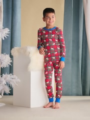 Hatley Red Elk Plaid Stretch Cotton Christmas Pyjamas - Image 1 of 3