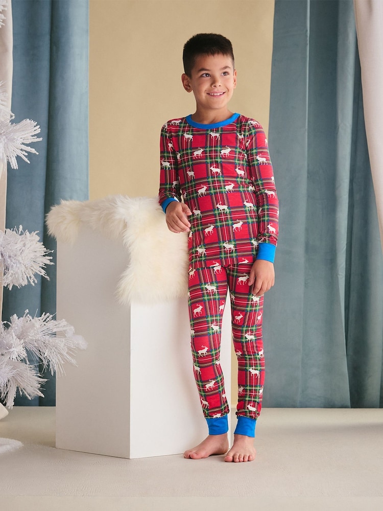 Hatley Red Elk Plaid Stretch Cotton Christmas Pyjamas - Image 1 of 3