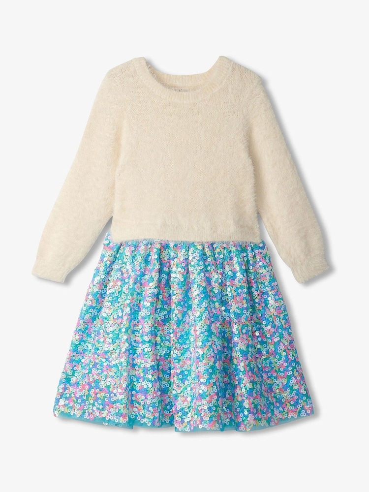 Hatley Cami Lace Fuzzy Mixed Sequin Skirt White Dress - Image 2 of 3