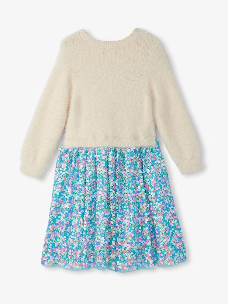 Hatley Cami Lace Fuzzy Mixed Sequin Skirt White Dress - Image 3 of 3