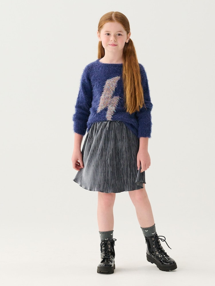 Hatley Blue Metallic Lightening Graphic Fluffy Jumper - Image 1 of 3