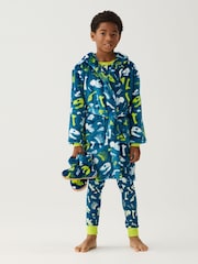 Hatley Blue Dinosaur Fossils Cosy Fleece Dressing Gown - Image 1 of 3