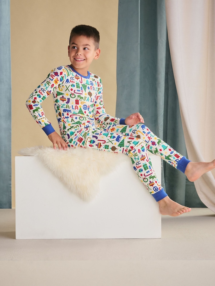 Hatley Falala Cotton Christmas White Pyjamas - Image 1 of 3