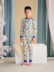 Hatley Falala Cotton Christmas White Pyjamas - Image 2 of 3