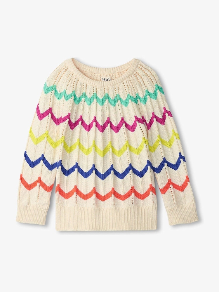 Hatley Rainbow Chevron Raglan Pullover 100% Cotton White Jumper - Image 2 of 3
