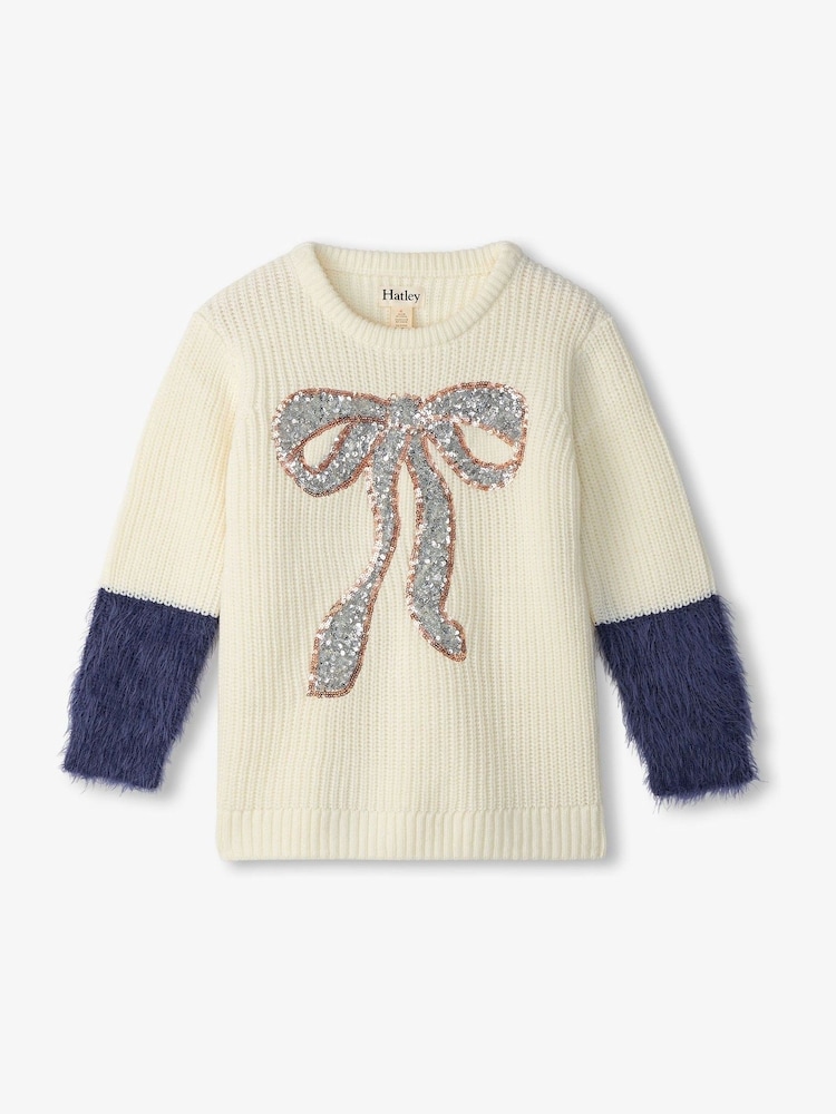 Hatley Sequing Bow Fluffy Sleeve White Jumper - Image 2 of 3