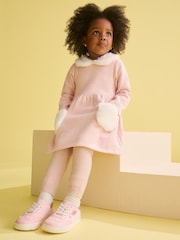 Hatley Pink Rose 100% Cotton Elegance Herringbone Faux Fur Trim Dress - Изображение 1 из 3