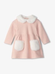 Hatley Pink Rose 100% Cotton Elegance Herringbone Faux Fur Trim Dress - Изображение 2 из 3