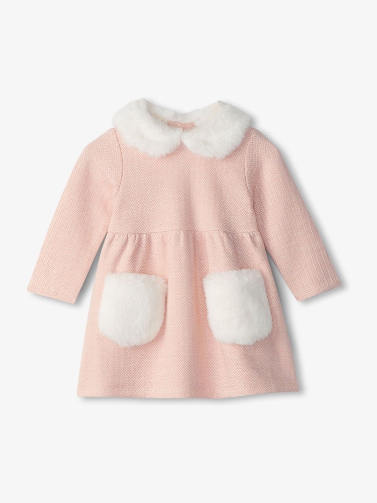 Hatley Pink Rose 100% Cotton Elegance Herringbone Faux Fur Trim Dress - Изображение 2 из 3