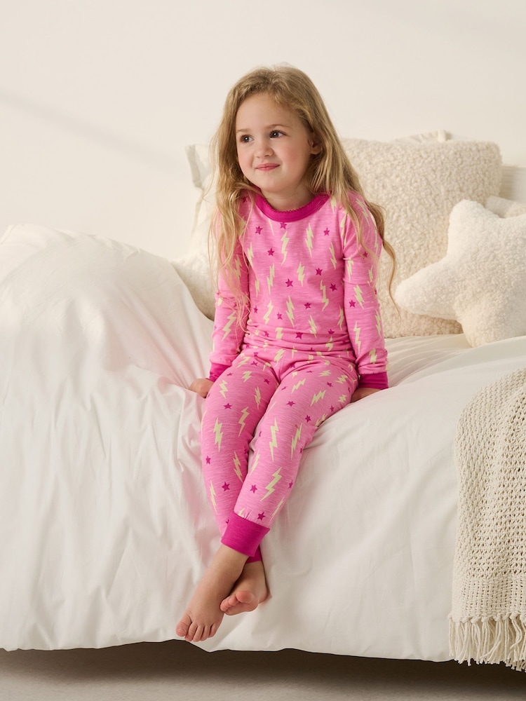 Hatley Pink Lightening Bolts and Stars Stretch Cotton Pyjamas - Image 1 of 2