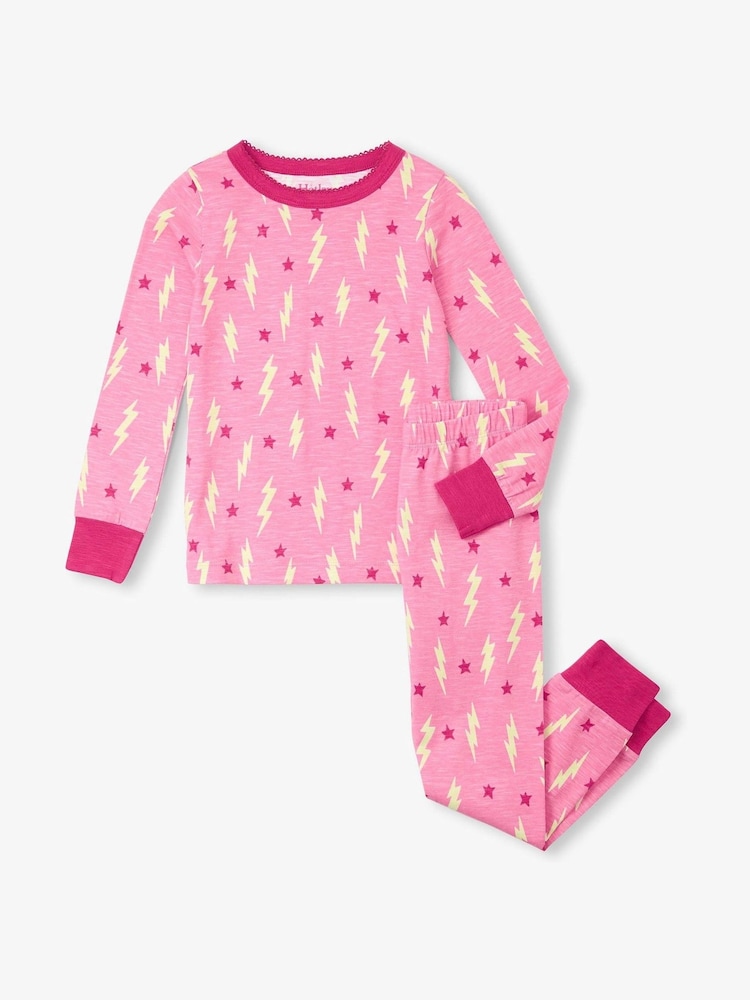 Hatley Pink Lightening Bolts and Stars Stretch Cotton Pyjamas - Image 2 of 2