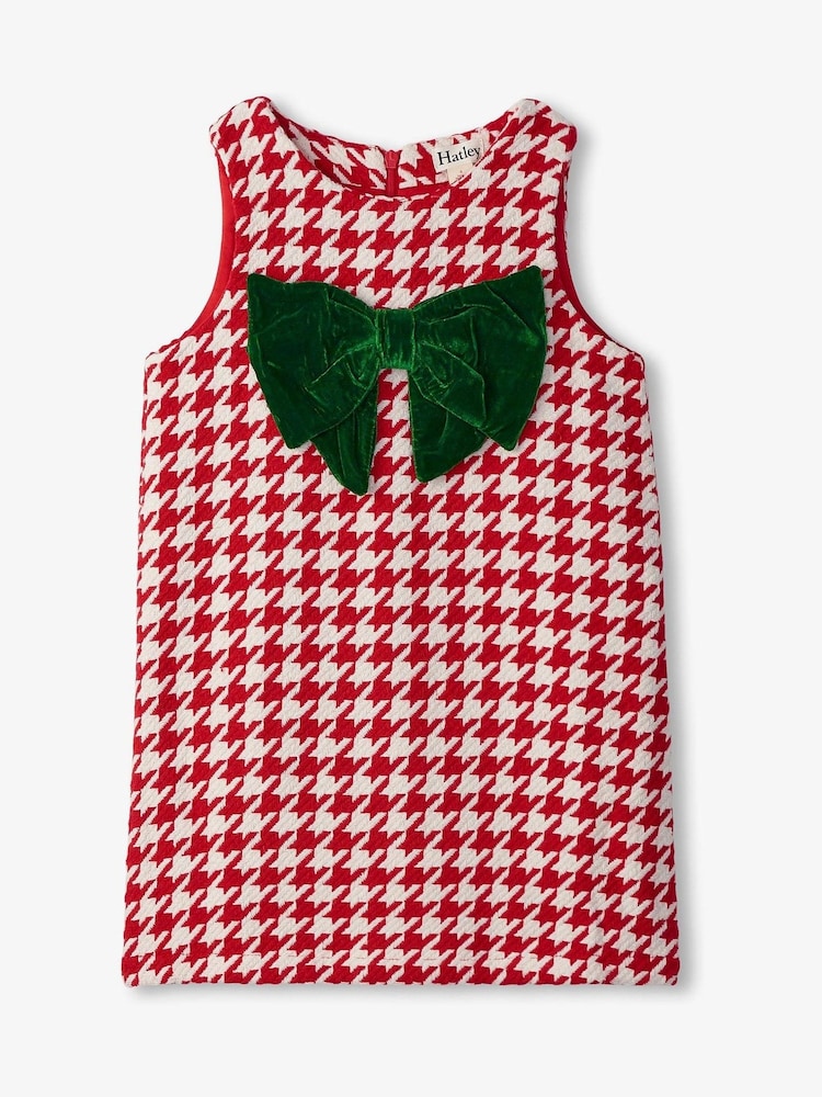 Hatley Red Big Bow Houndstooth Mini Shift Dress - Image 1 of 2