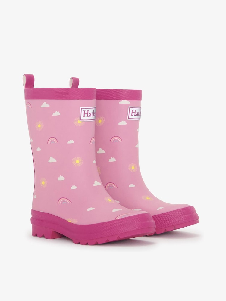 Hatley Pink Sun Charms Matte Waterproof Wellies - Image 1 of 4 Hatley Pink Sun Charms Matte Waterproof Wellies - Image 1 of 4