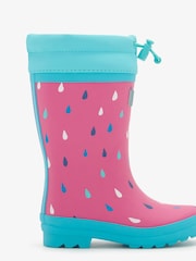 Hatley Pink Tiny Drops Sherpa Lined Rain Wellies - Image 3 of 5