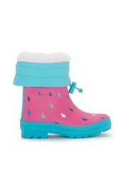 Hatley Pink Tiny Drops Sherpa Lined Rain Wellies - Image 4 of 5