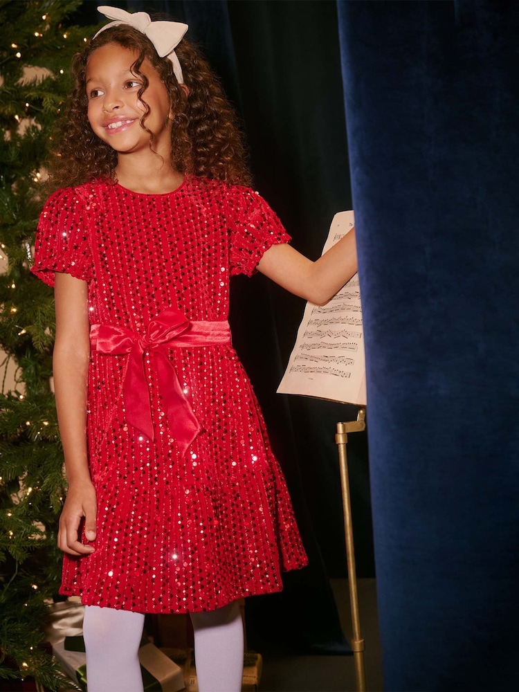 Hatley Red Sequins Velvet Party Dress - Image 1 of 3
