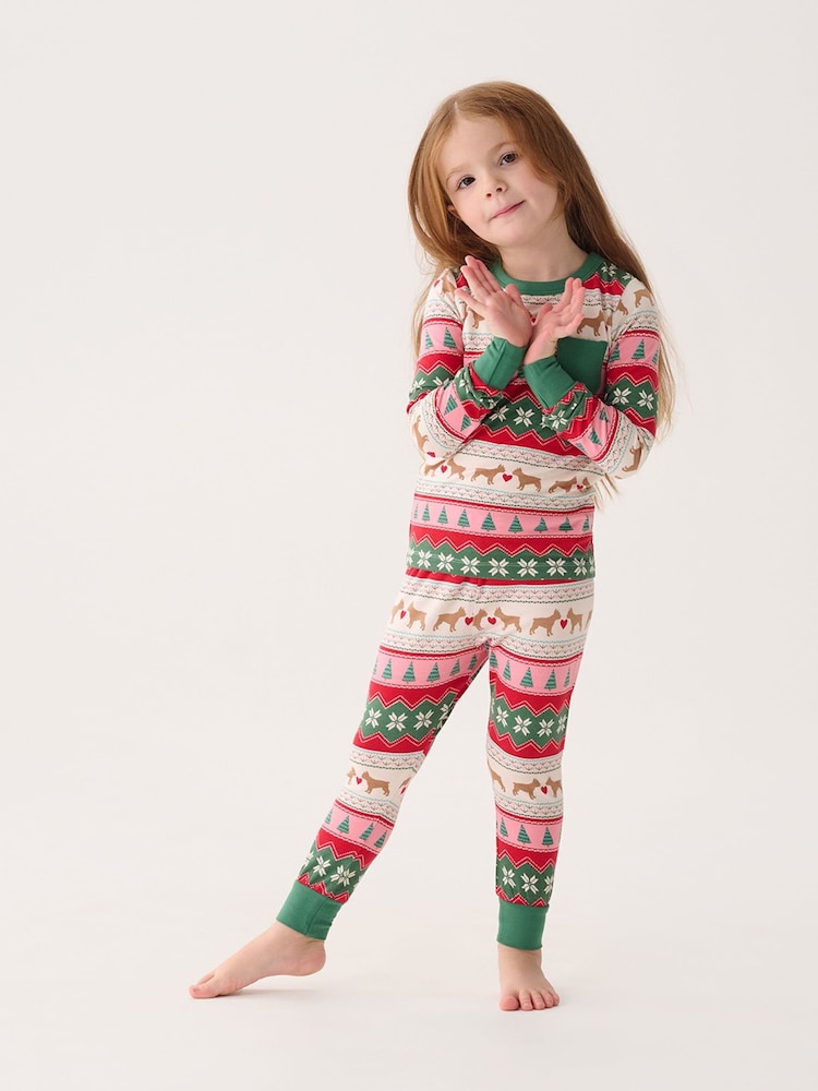 Hatley Puppy Hearts Fairisle Pattern Christmas White Pyjamas - Image 1 of 2