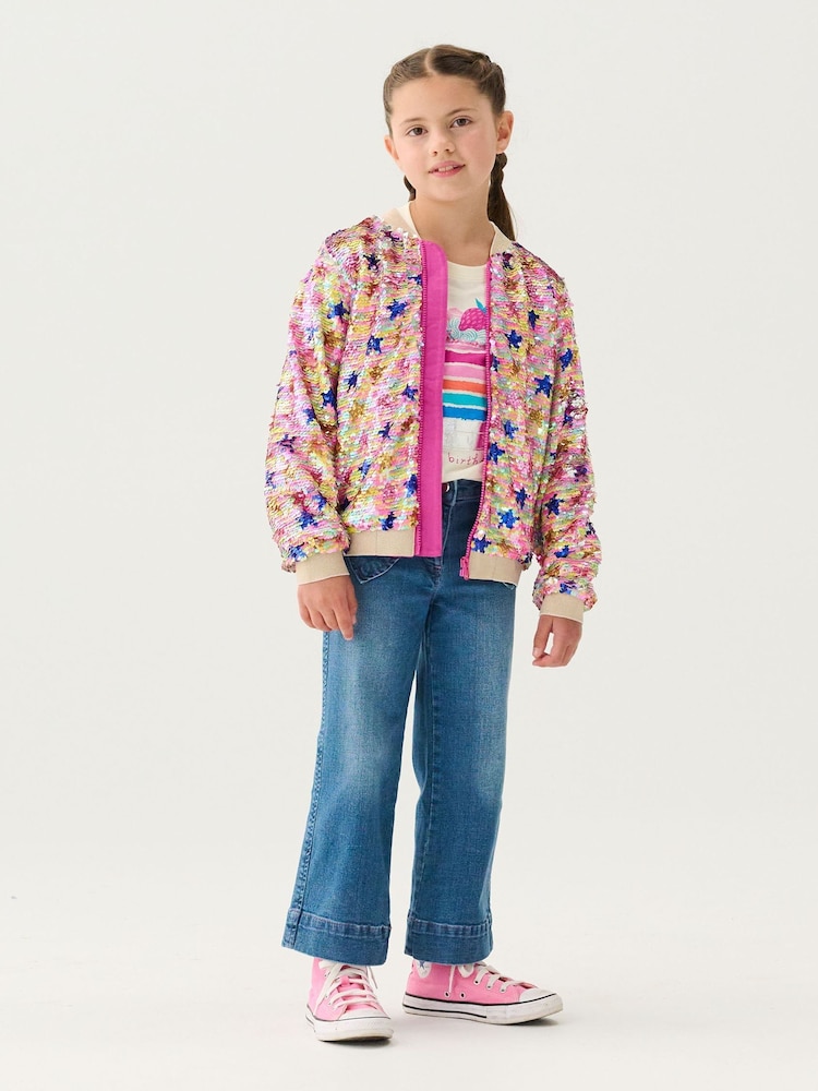 Hatley Pink Star Party Sequined Bomber Jacket - Image 1 of 3