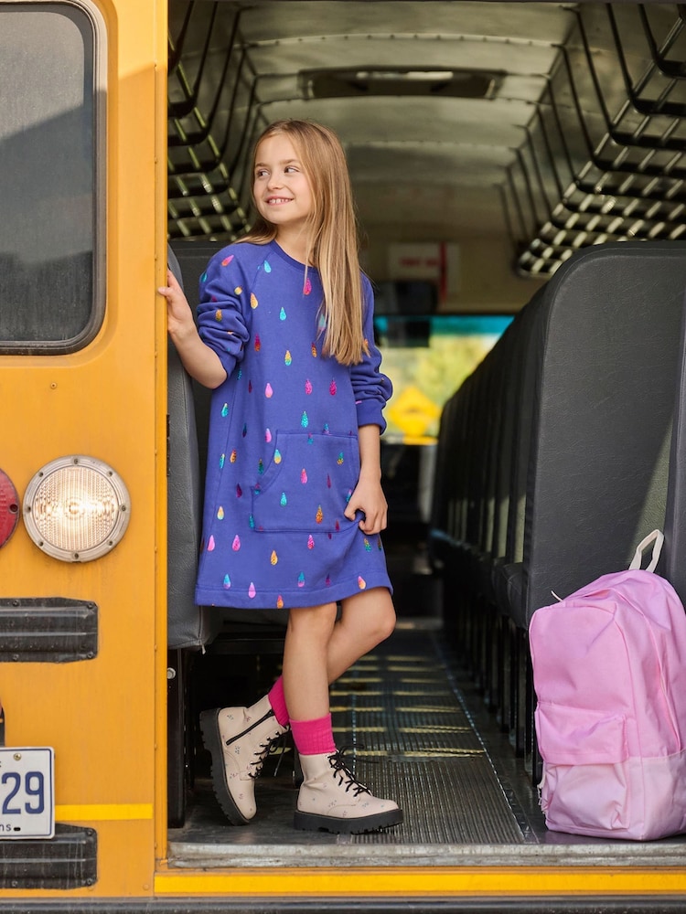 Hatley Blue Rainbow Raindrops Sweatshirt 100% Cotton Dress - Image 1 of 3 Hatley Blue Rainbow Raindrops Sweatshirt 100% Cotton Dress - Image 1 of 3