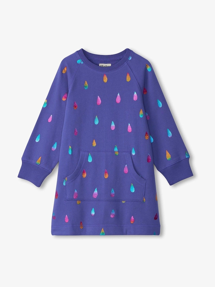 Hatley Blue Rainbow Raindrops Sweatshirt 100% Cotton Dress - Image 2 of 3