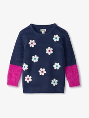 Hatley Blue Throwback Flowers Fluffy Sleeve Jumper - Image 1 of 2