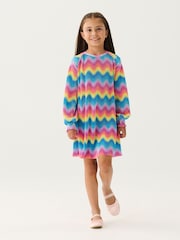 Hatley Pink Rainbow Wave Pleated A-line Dress - Image 1 of 3