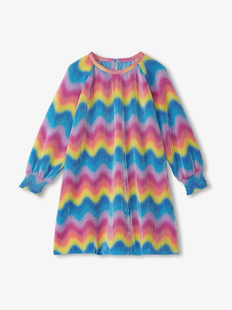 Hatley Pink Rainbow Wave Pleated A-line Dress - Image 3 of 3