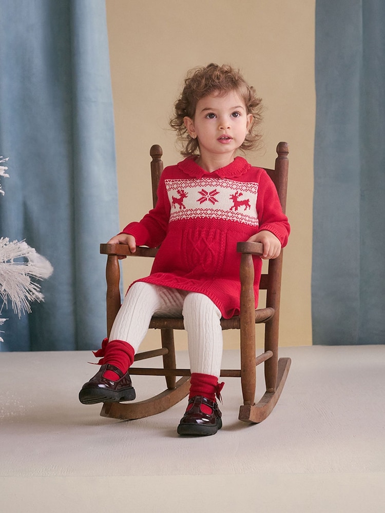 Hatley Red Christmas Flared Cable Knit Jumper Dress - Image 1 of 3