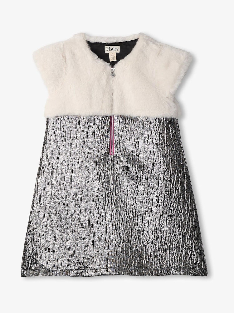 Hatley Silver Faux Fur Jacquard Dress - Image 1 of 3