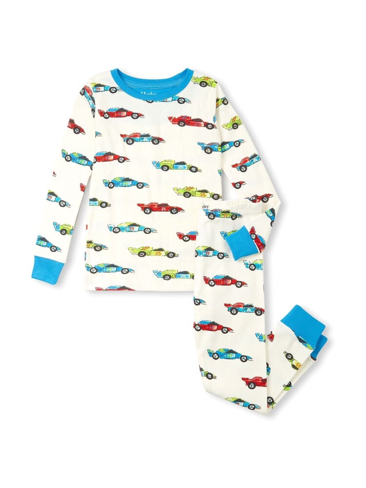 Hatley Water Colour Race Cars White Pyjamas - Image 1 of 1