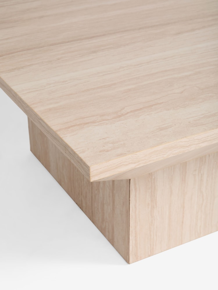 White Travertine Effect Plinth Coffee Table - Image 7 of 7