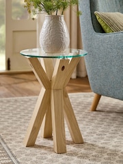 Natural Oak and Glass Side Table - Image 1 of 5