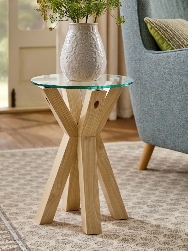 Natural Oak and Glass Side Table - Image 1 of 5