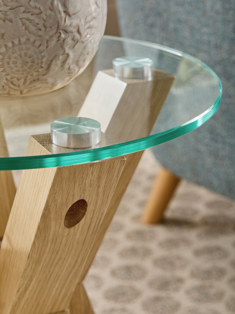 Natural Oak and Glass Side Table - Image 2 of 5