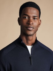 Charles Tyrwhitt Blue Merino Performance Quarter Zip Cardigan - Image 2 of 6