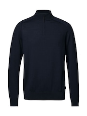 Charles Tyrwhitt Blue Merino Performance Quarter Zip Cardigan - Image 3 of 6